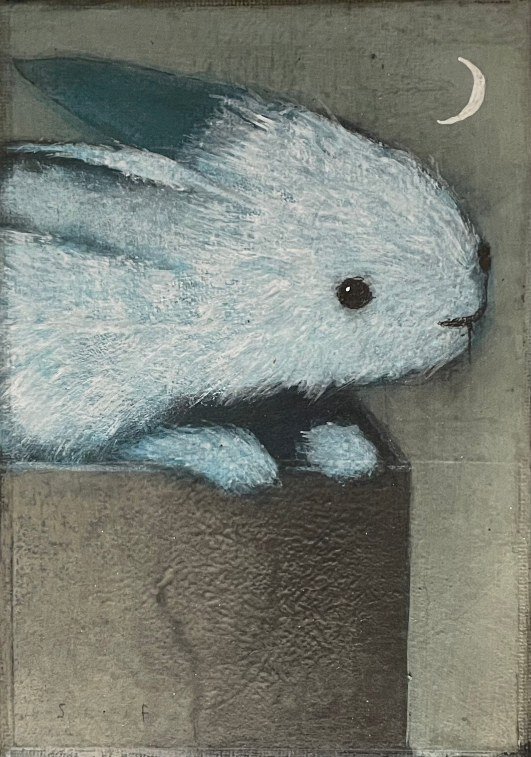 Boxed Rabbit, Blue with Crescent