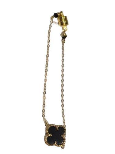 Black Clover on 14k Gold Chain Bracelet