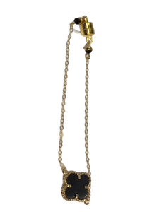 Black Clover on 14k Gold Chain Bracelet