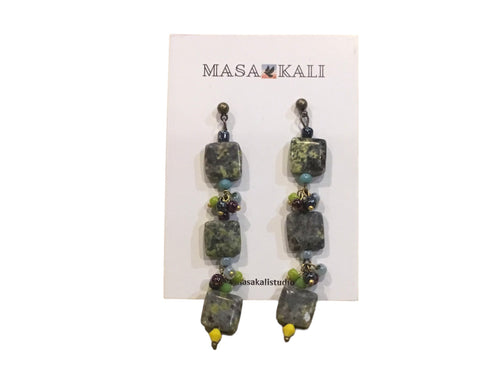 Smooth Stone Squares w/ Bead Earrings