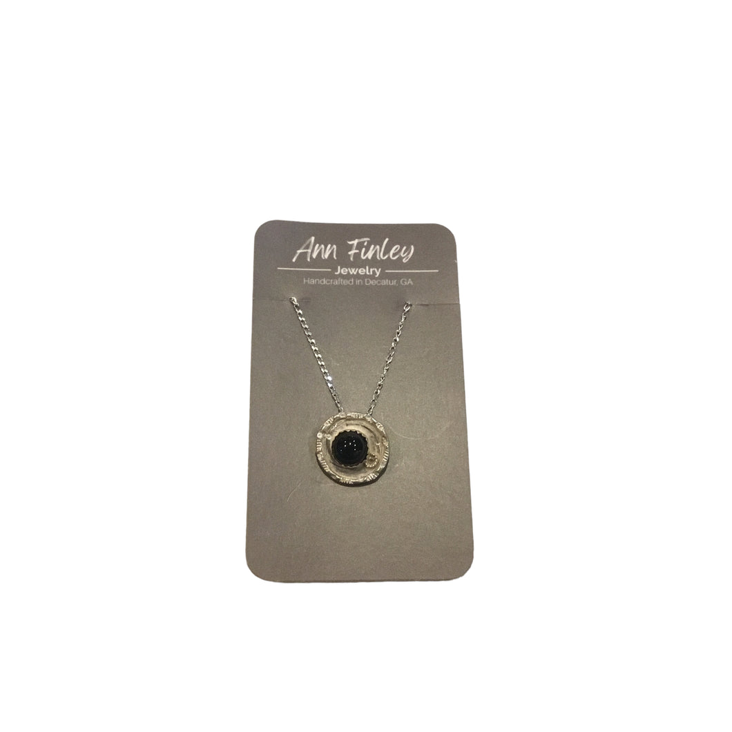 Black Onyx Pendant on Silver Disk