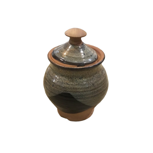 Jar with Lid and Wooden Handle with Black and Gray Accents