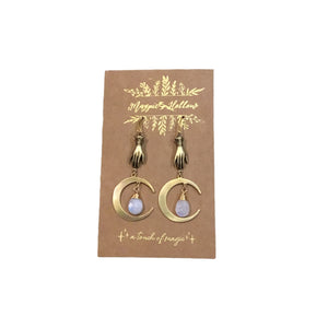 Victorian Hand and Moon Earrings