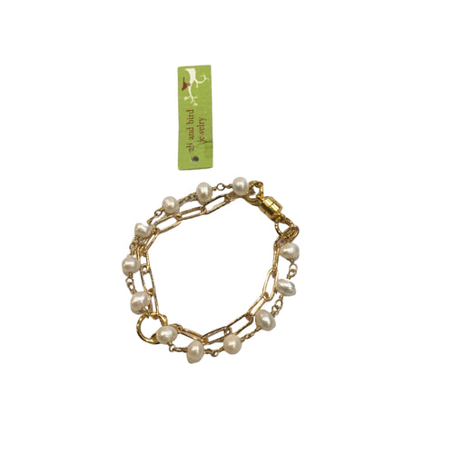 Small gold paperclip chain w/ pearl chain