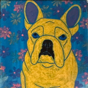 Yellow Dog With Flowers Coaster