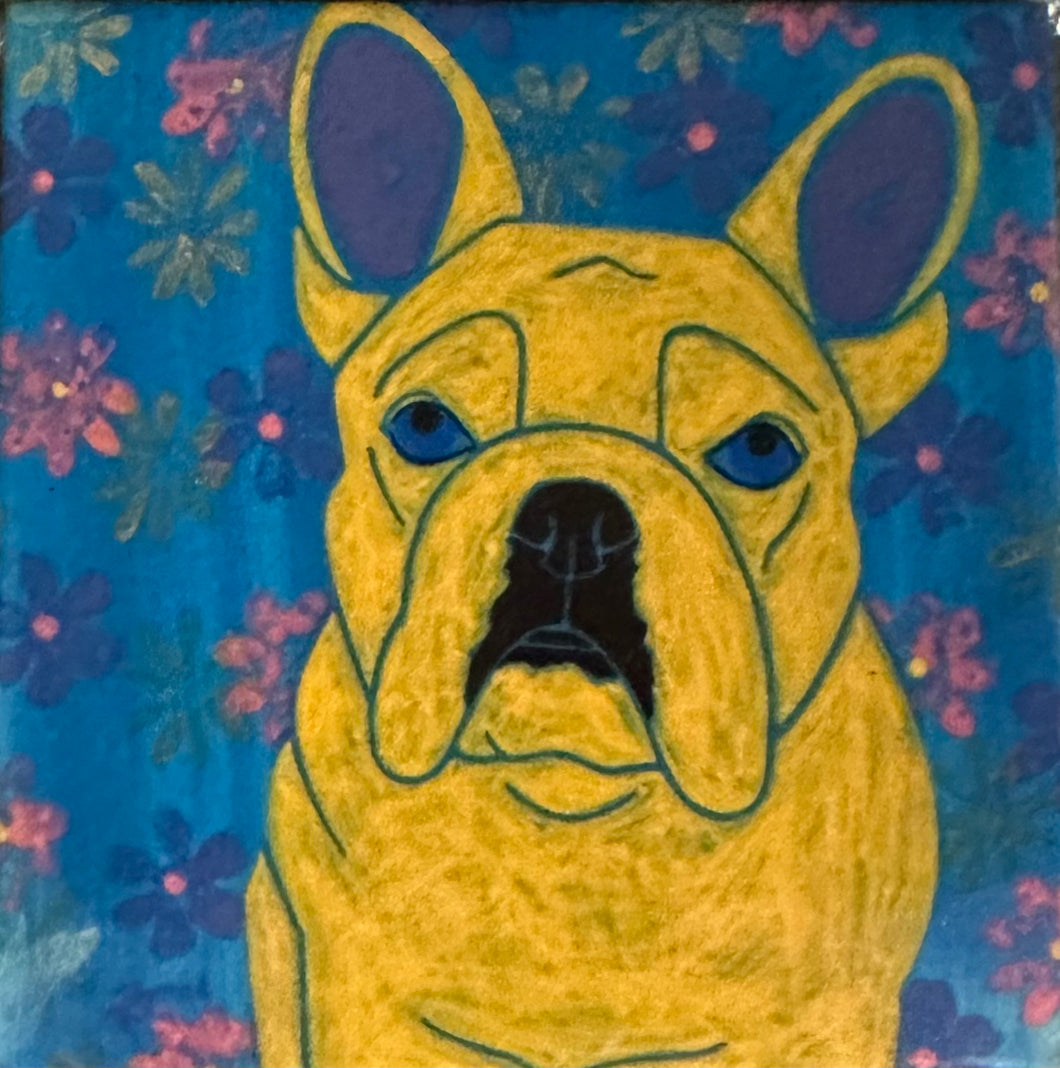 Yellow Dog With Flowers Coaster