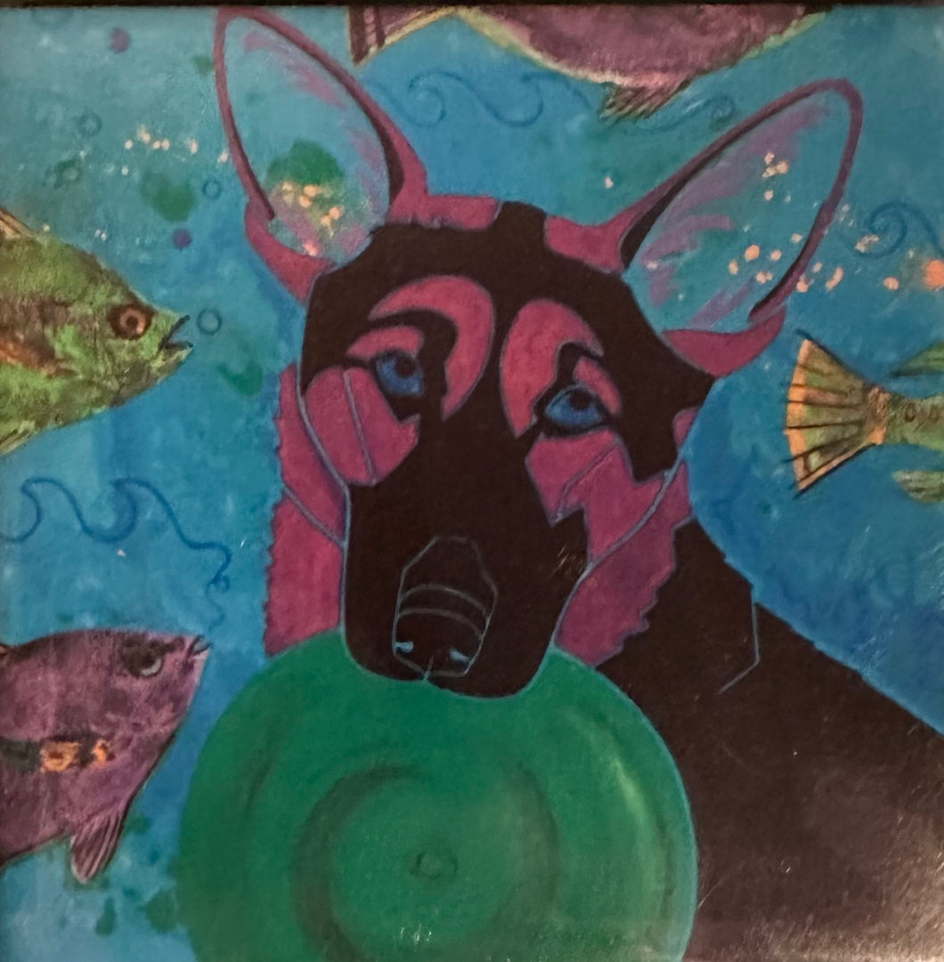 German Shepherd with Disk Coaster