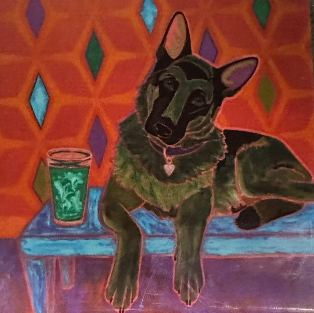 German Shephard with Glass Coaster