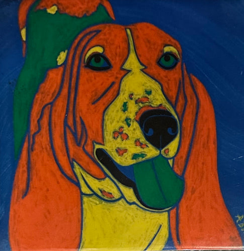 Basset Hound with Green Tongue Coaster