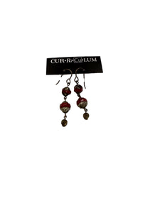 Red and Grey Double Earrings--Czech Glass Beads