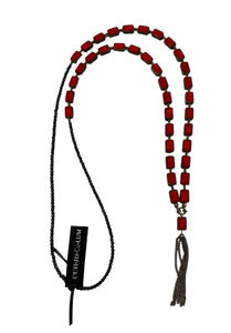 40" Red and Seed Bead Necklace with Tassel--Czech Glass Beads