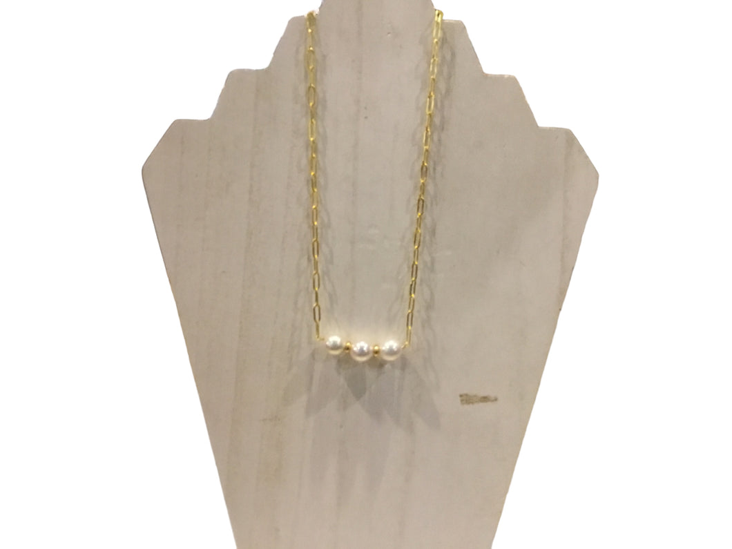 Kasumi Pearl and Brass Bar Necklace