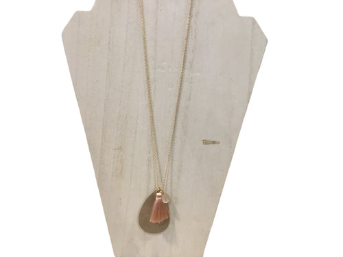 Leather, Tassel, Rose Quartz, and Brass Midi Gemstone Pendant