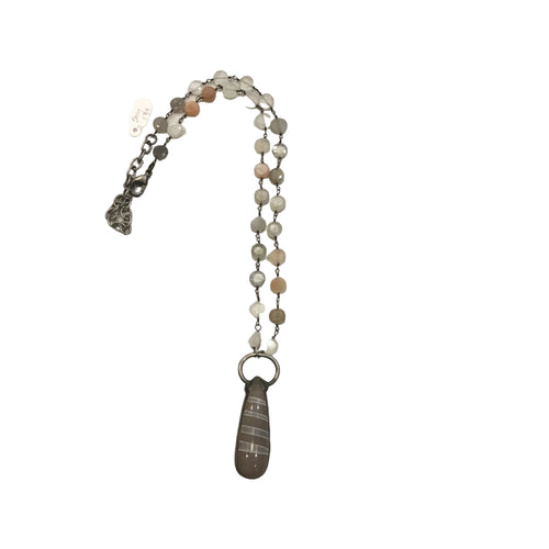 Grey Striped Drop Pendant Necklace