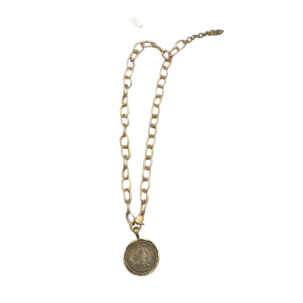 Lady Liberty Coin with Matte Gold Chain Necklace