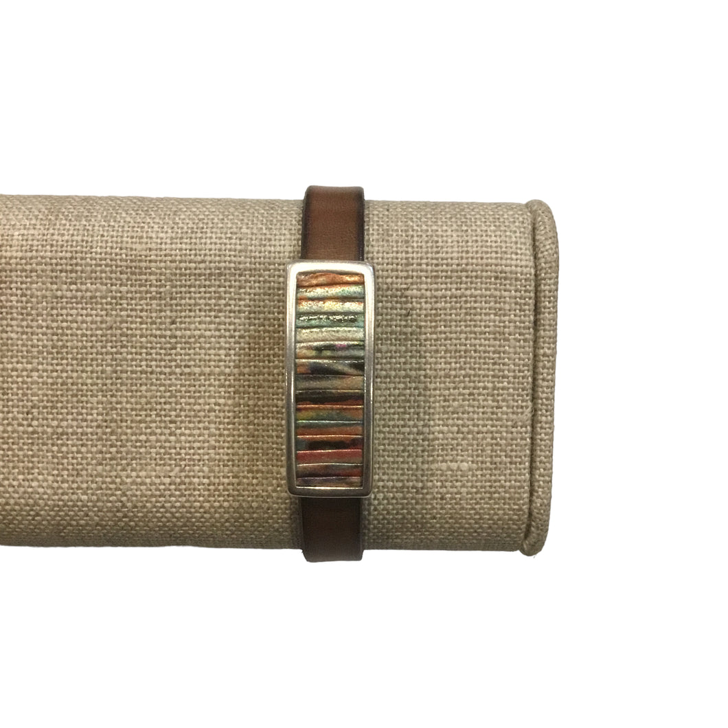 Brown Leather Bracelet with Metallic Insert