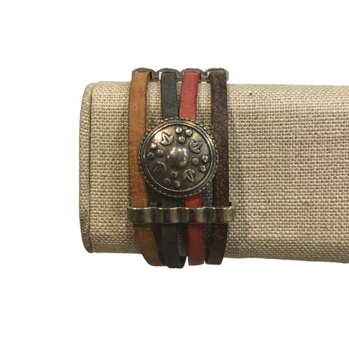 Distressed Leather Four-Strand Cuff Bracelet