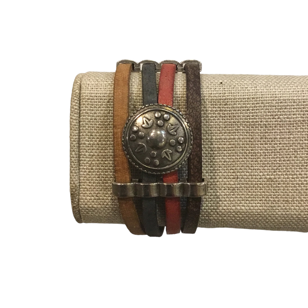 Distressed Leather Four-Strand Cuff Bracelet