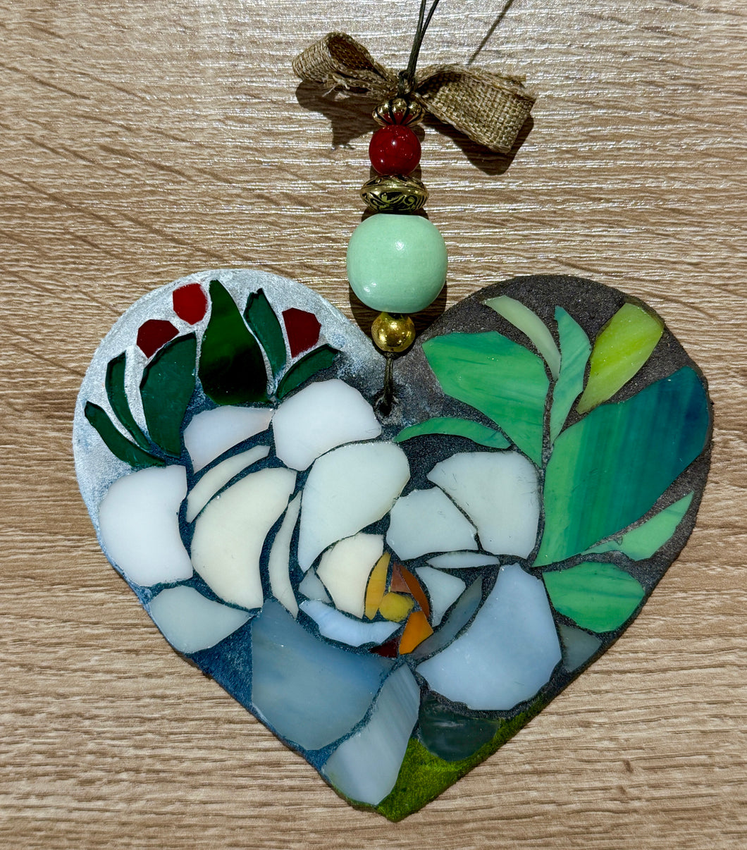 Grey Rose Heart Ornament