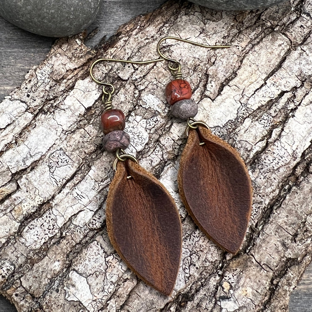 Brown Petal Earrings with Jasper