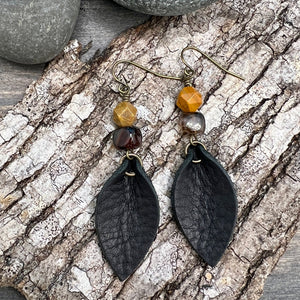 Black Petal Earrings with Mookaite and Agate