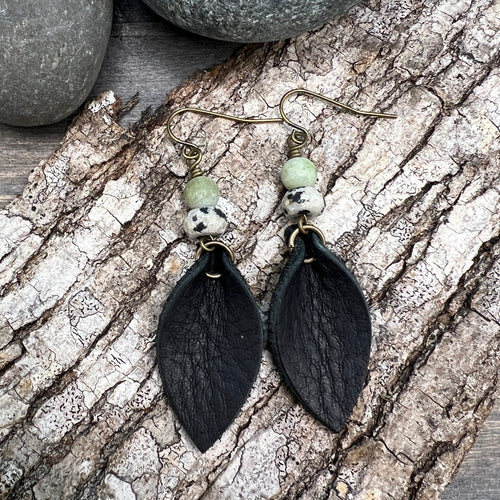 Black Petal Earrings with Jasper