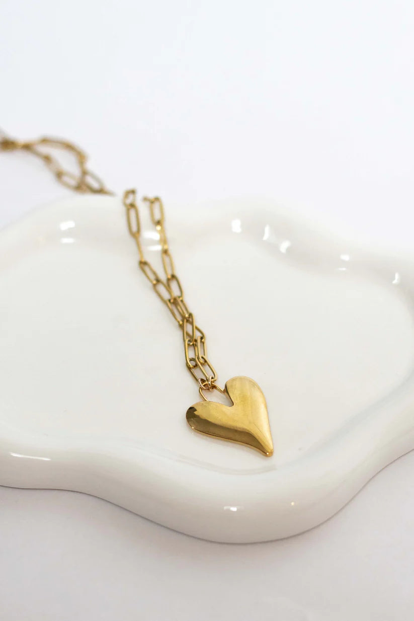 Gold Bold Lock + Heart Necklace 18