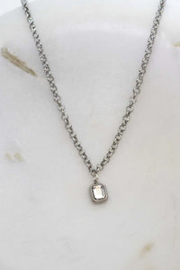 Silver Crystal Gem Necklace 18"