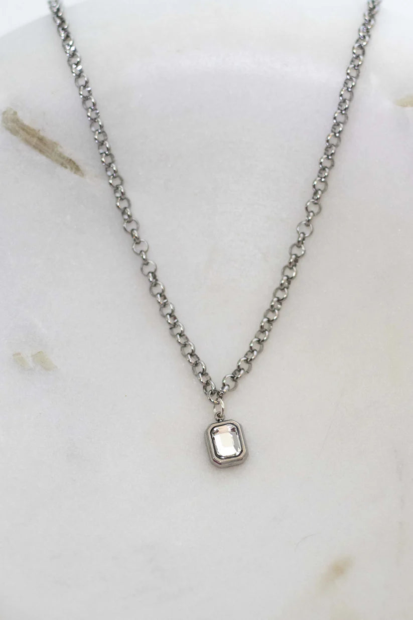 Silver Crystal Gem Necklace 16
