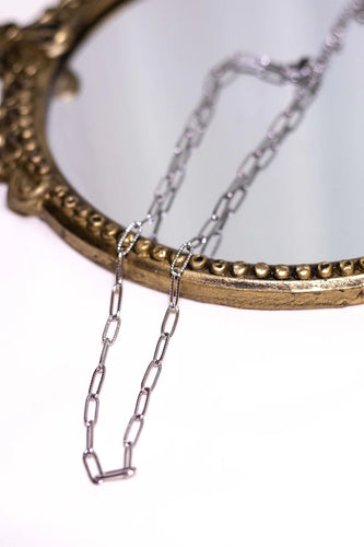 Silver Textured Paperclip Necklace 18