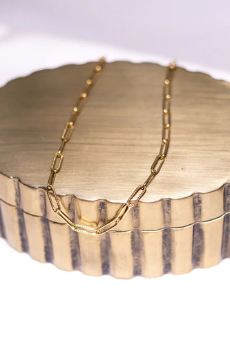 Gold Textured Paperclip Necklace 16