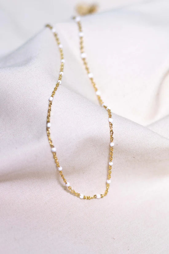 White Enamel Necklace - 18