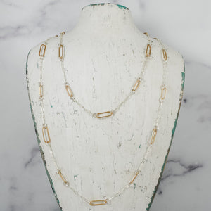 Long Paperclip Floating Necklace - mixed metals