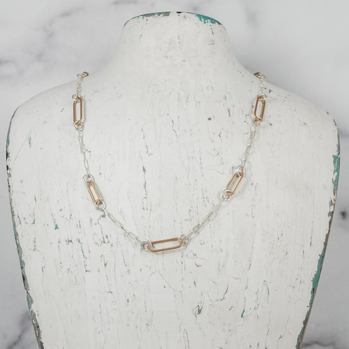 Short Paperclip Floating Necklace - mixed metals