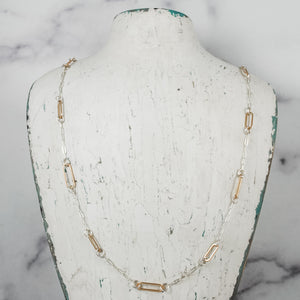 Long Paperclip Floating Necklace - mixed metals