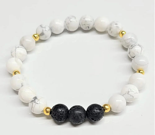 Lava and Howlite Bracelet with Gold Inserts--6 mm
