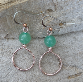 Rose Gold Earrings with Green Aventurine--Small