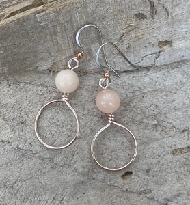 Rose Gold Earrings with Pink Aventurine--Small