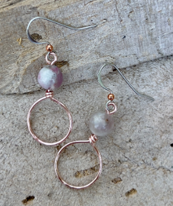 Rose Gold Earrings with Lilac Stone--Small