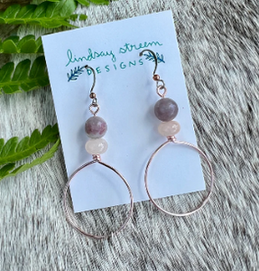 Rose Gold Earrings with Lilac and Pink Aventurine--Large