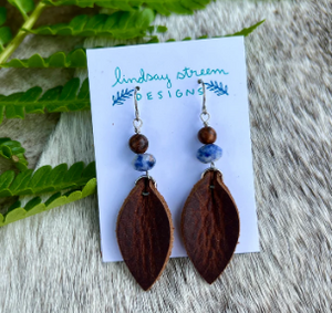Brown Petal Earrings with Blue Jasper and Wood