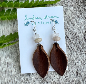 Brown Petal Earrings with Coral and Rose Quartz
