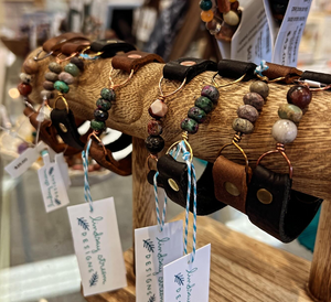 Brown Leather Bracelet with Mixed Stones