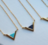 Gold Triangle Geometric Necklace - Lapis Blue