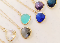 Large Teardrop Gold Necklace - Sapphire Blue