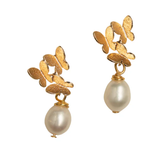 Butterfly and Pearl Earrings
