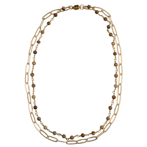 Double Paperclip and Jasper Chain Necklace