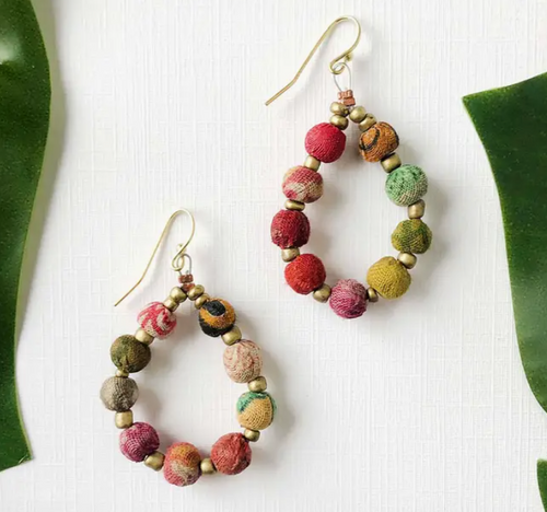 Kantha Beaded Teardrop Earrings