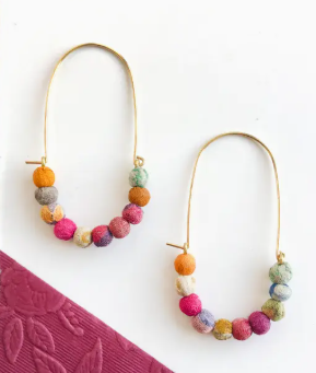 Elongated Kantha Wire Hoops