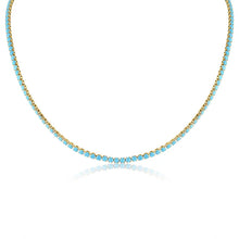 18K Gold PVD Stainless Steel Turquoise Rhinestone Tennis Chain Necklace